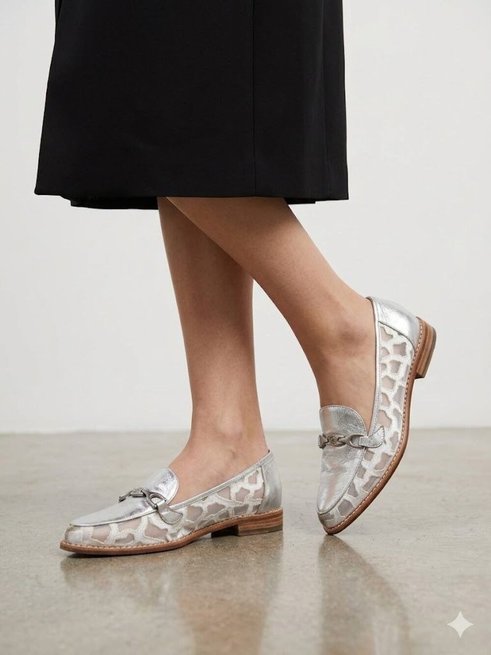 El Vaquero Loafers 10.5 Silver Iridescent Metallic Lace Up Mesh Horsebit Shoes